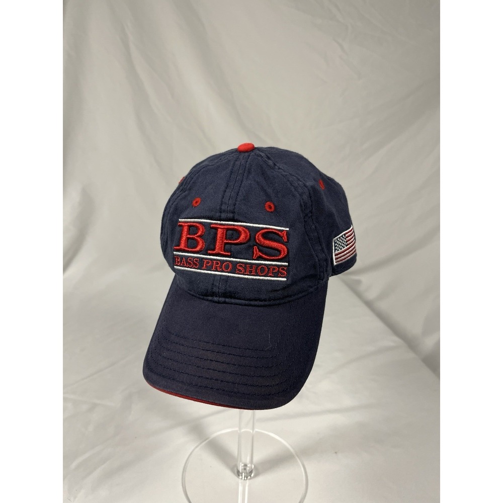 Bass Pro Shops BPS USA Flag Adjustable Hat Navy Blue Fishing Cap Mens One Size